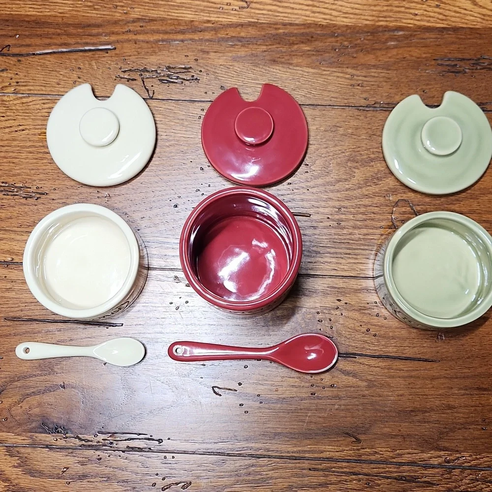 Pottery Barn BBQ Ceramic Condiment Jar Set – Ketchup, Mayonnaise & Relish
